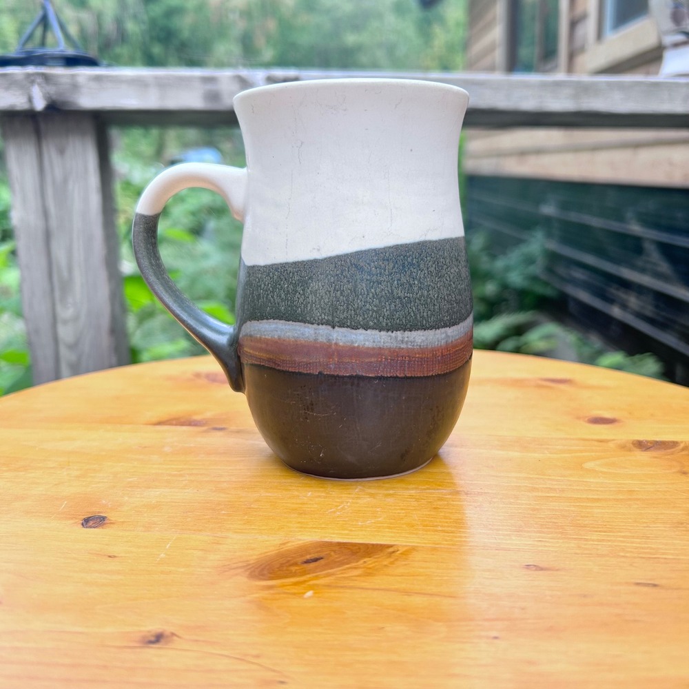 Vintage Ceramic Coffee Mug Large Brown Green White Earthy Studio Pottery MCM